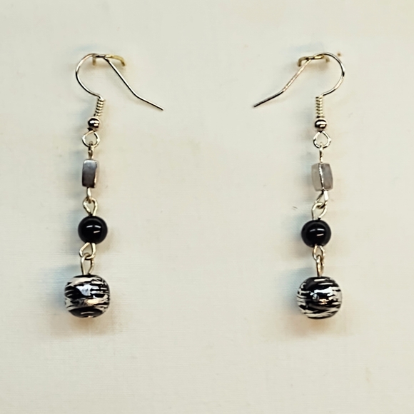Chic Black and Silver Beaded Earrings - Picture 1 of 3